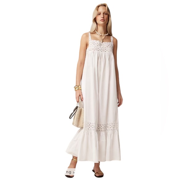 NEW J. CREW Athena Dress in Cotton Poplin White Tiered Eyelet Lace Maxi Size S - Picture 1 of 9